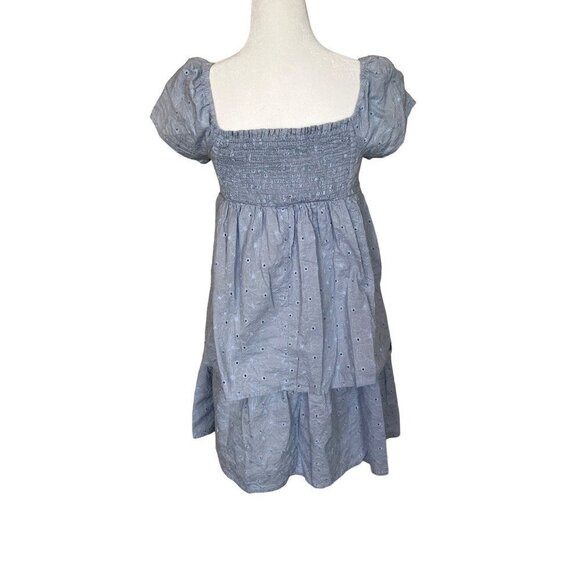 RTR NOW Eyelet Babydoll Dress in Blue Medium Womens Mini - Picture 7 of 12